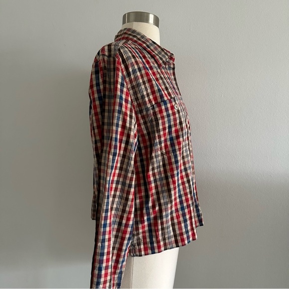 Liz Claiborne Lizwear Plaid Checkered Cropped Shirt Waist Length M 100% Cotton - Picture 5 of 7
